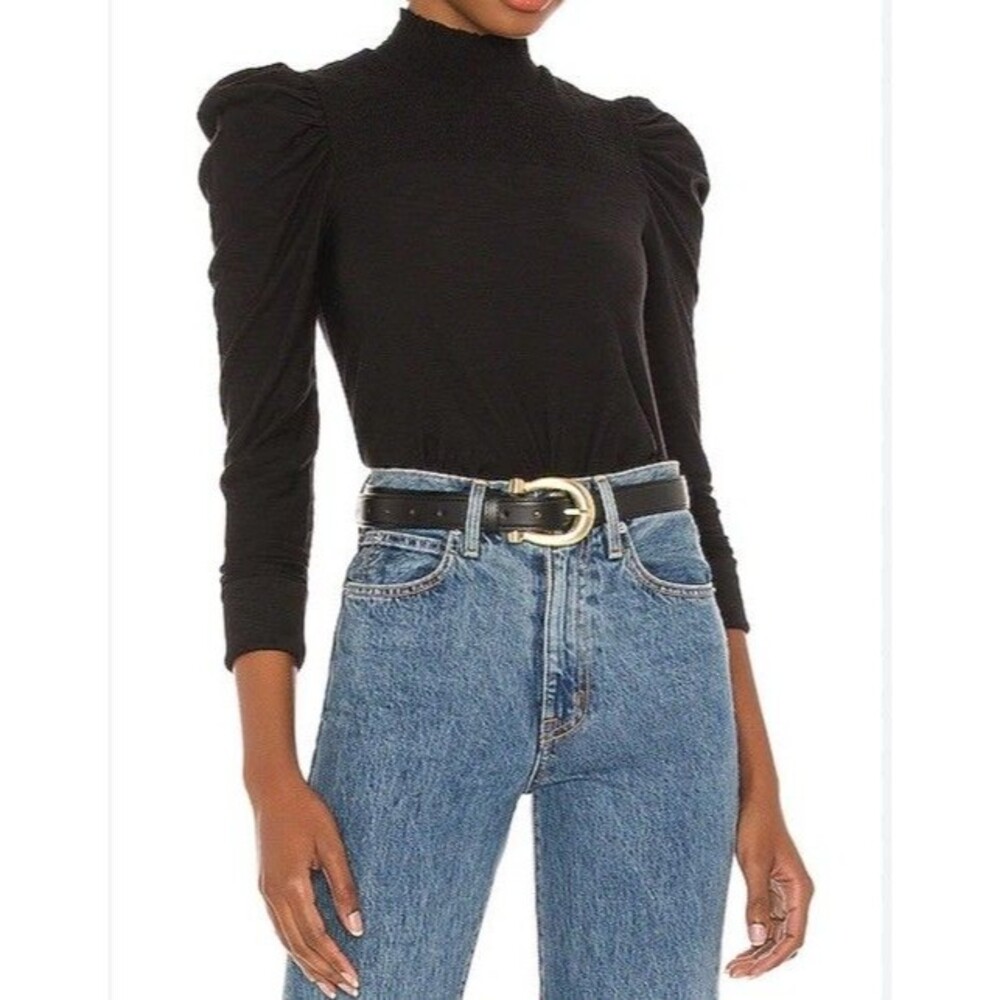 Nation Los Angelas Zahara Feme Mock Neck Tee in Jet Black Size M